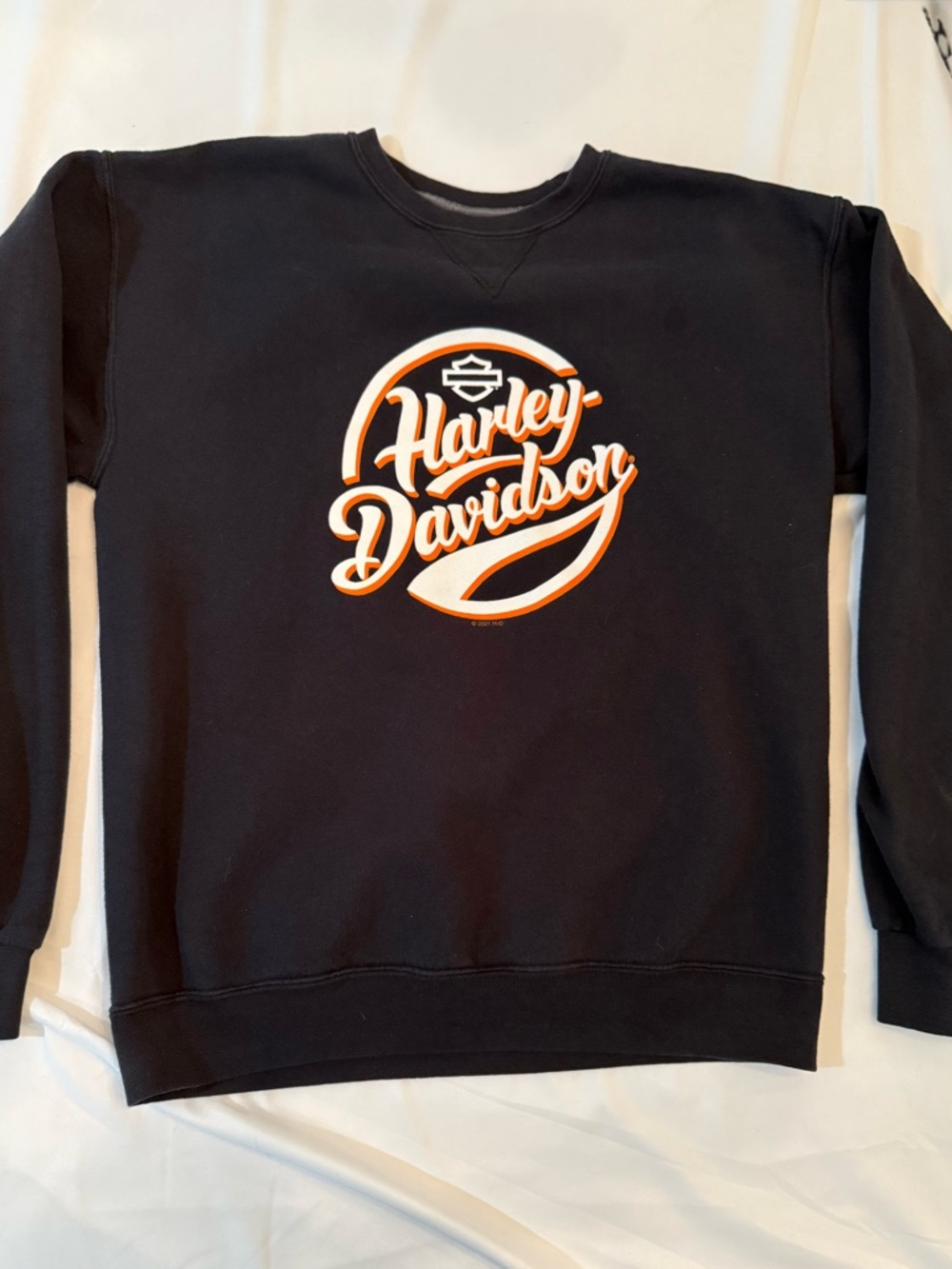 Harley-Davidson Black Sweatshirt with Orange & White Logo
